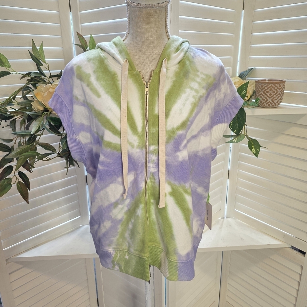 Elle Grey Lime Green Tie Dye Hoodie XL 1356
